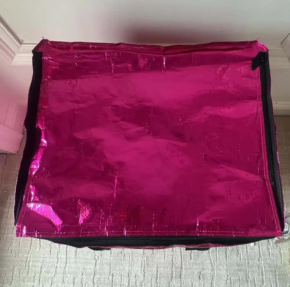 Zoey & Zuri Rolling Bag - Metallic Pink Collapsible Shopping Tote